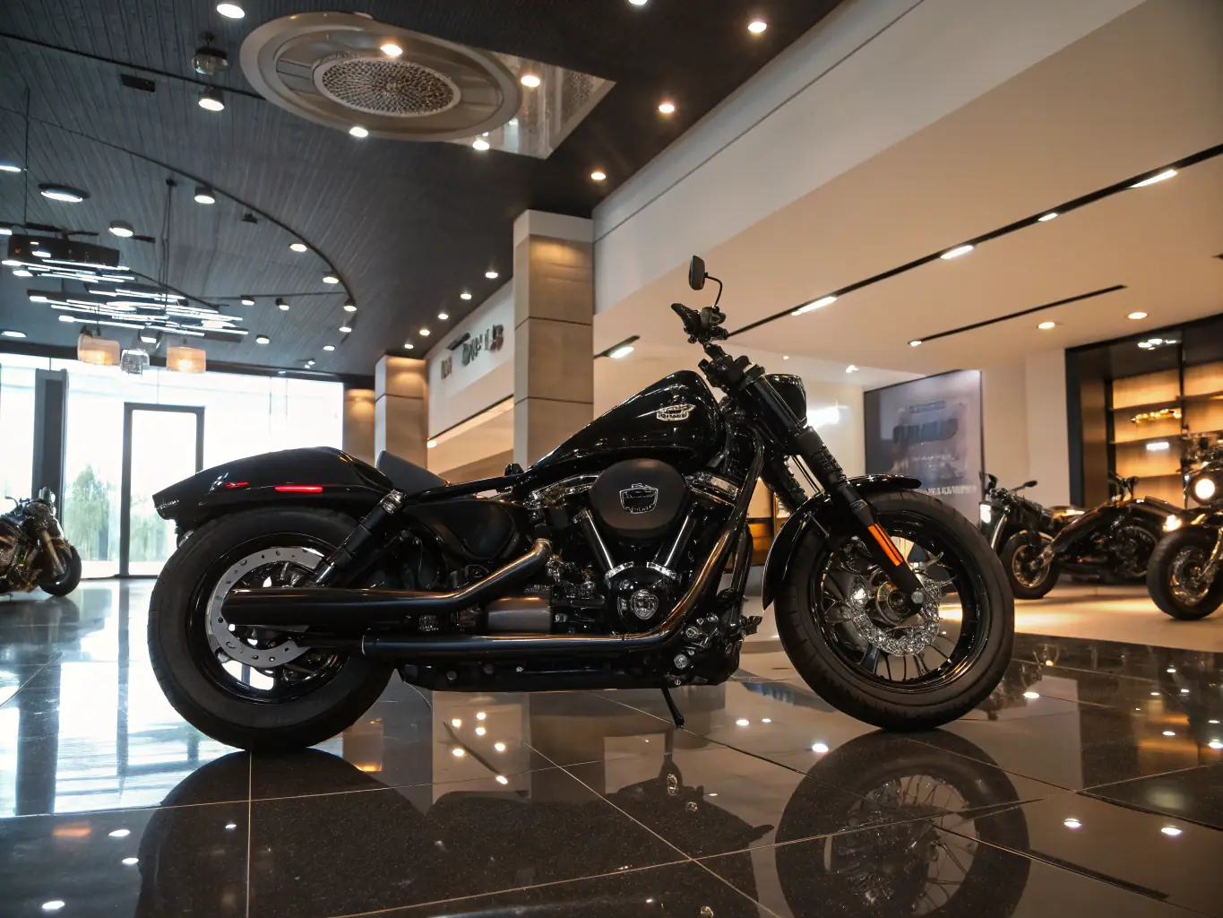 A used Yamaha V-Star Classic motorcycle parked in front of the Aprilia of Valdosta dealership, highlighting its classic cruiser styling and comfortable riding position.